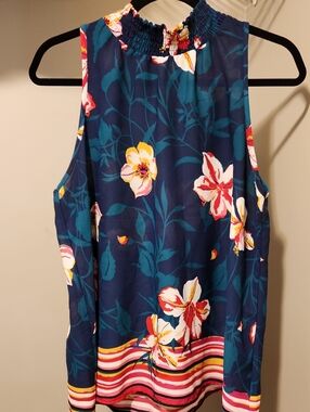 Chenault Navy Floral Sleeveless Mock Neck Camisole